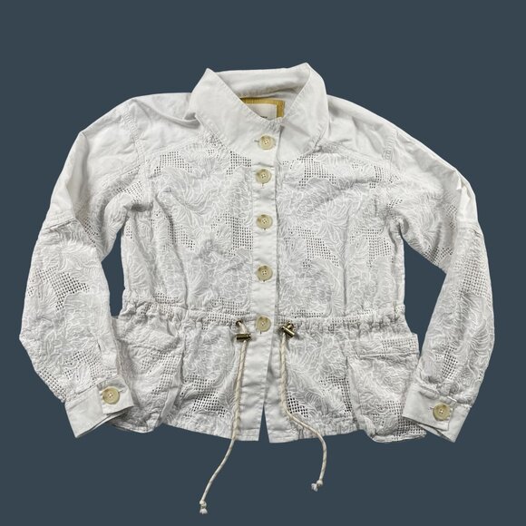 A by Anthropologie Anarok Button Down Womens Small White Eyelet Coat - Picture 2 of 8